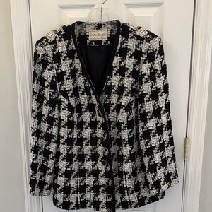 Lord & Taylor Black and White Houndstooth Tweed Blazer